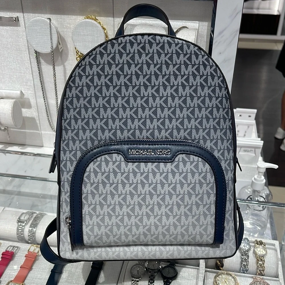 MICHAEL KORS Jaycee Medium Ombré Signature Logo Zip Pocket Backpack Navy NWT
